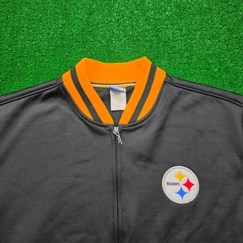 Vintage Pittsburgh Steelers Reebok NFL Bomber Track Jacket Mens Large Full Zip
